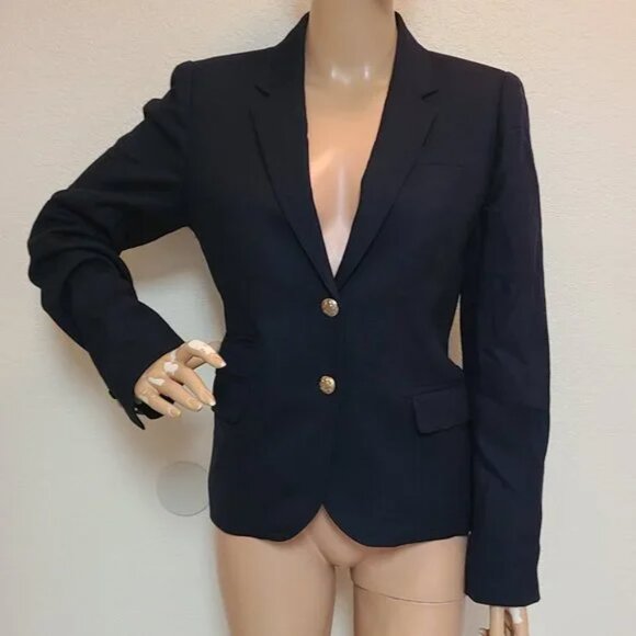 J. CREW SCHOOLBOY classic NAVY BLUE STRETCH WOOL SLIM FITTED BLAZER JACKET sz 0 - Picture 2 of 5